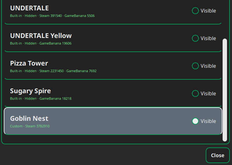 Uncheck unused games.